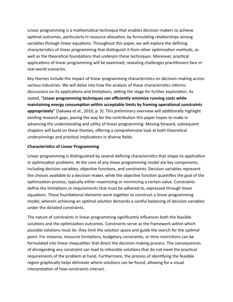 Linear Programming: Characteristics, Applications, and Limitations