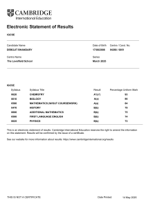 IGCSE Results: Debojit Bhandary - March 2025