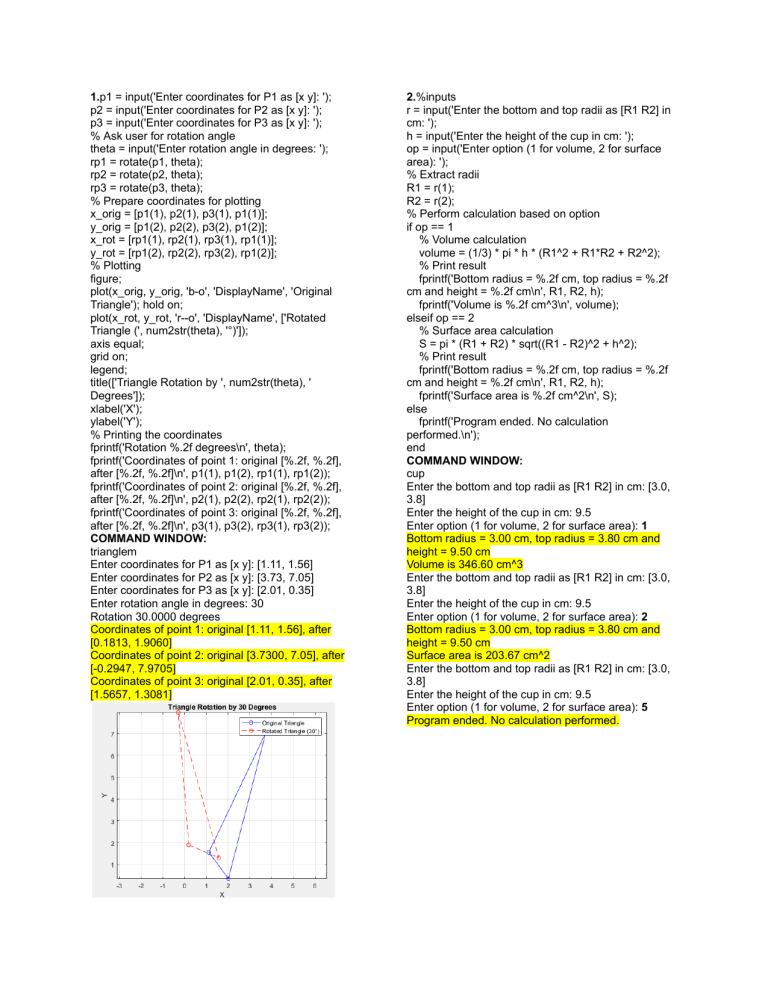 MATLAB Code Examples: Geometry & Calculations
