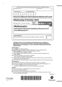 Pure Mathematics P1 Exam Paper - October 2024